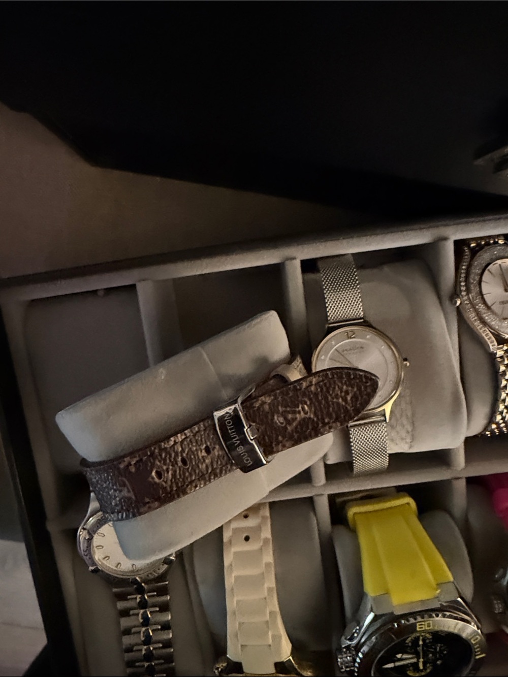 Monogram Strap Silver Dial Watch - Brown & Cream - Picture 2 of 2